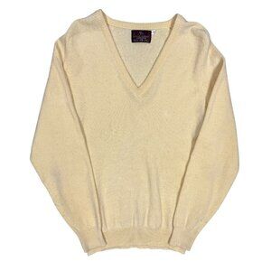 Vintage Lochcarron Lambswool V-Neck Knit Sweater Made in Scotland Yellow Large
